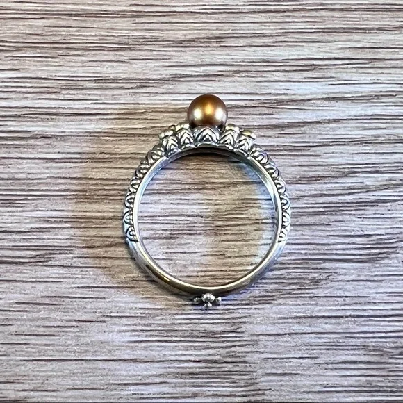 Barbara Bixby Ring Sterling Silver & 18k Yellow Gold Flower Pearl Ring, Size 10 - Picture 7 of 11